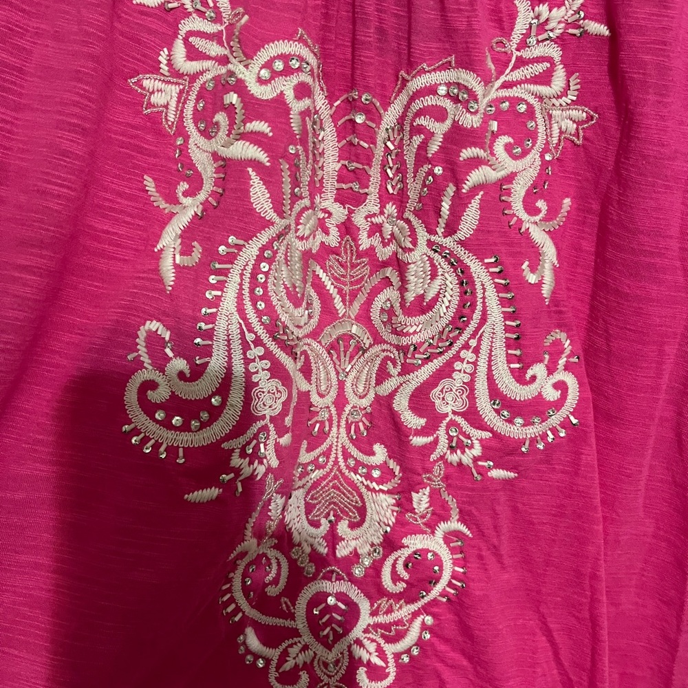 2X INC Pink shirt with white accents and rhinestones. NWT - Picture 11 of 11
